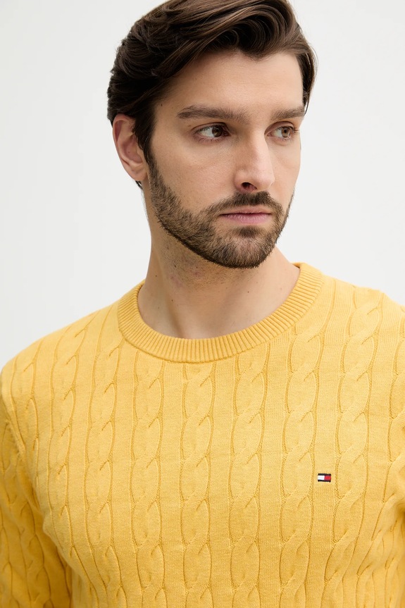 Tommy Hilfiger pulover bărbătesc din bumbac galben MW0MW33132