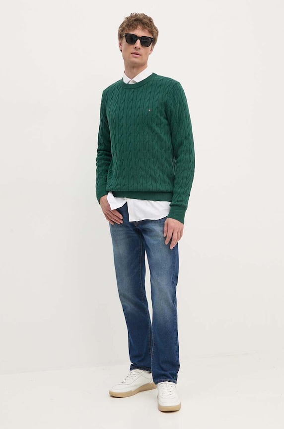 Tommy Hilfiger pulover bărbătesc din bumbac MW0MW33132 verde SS26