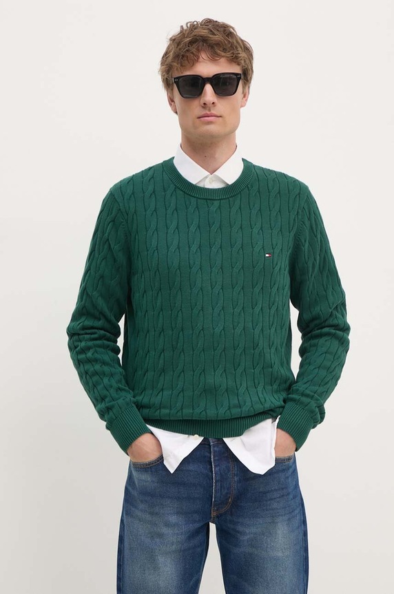 Tommy Hilfiger pulover bărbătesc din bumbac verde MW0MW33132