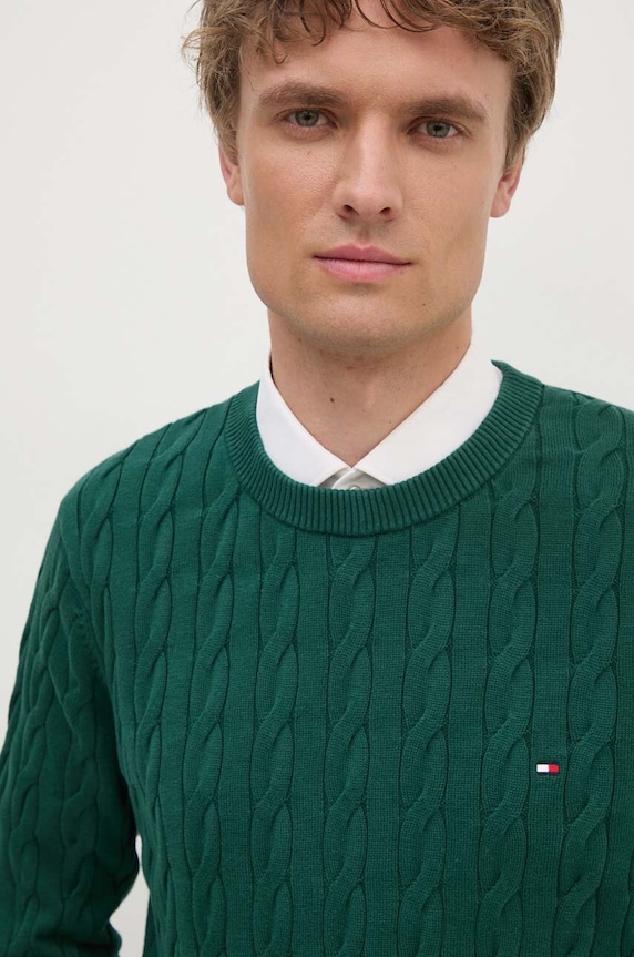 Tommy Hilfiger pulover bărbătesc din bumbac MW0MW33132 verde
