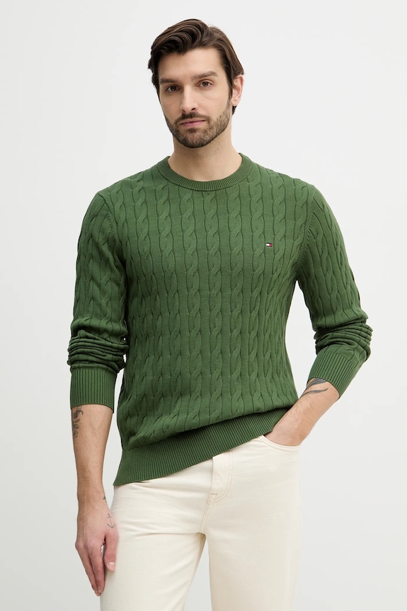 Tommy Hilfiger pulover bărbătesc din bumbac subtiri verde MW0MW33132