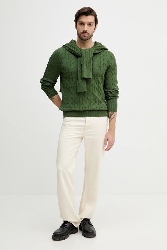 Tommy Hilfiger pulover bărbătesc din bumbac MW0MW33132 verde SS26