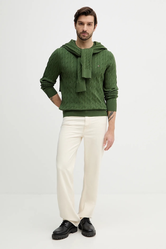 Tommy Hilfiger pulover bărbătesc din bumbac MW0MW33132 verde SS26