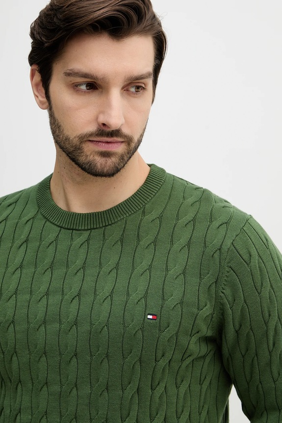 Tommy Hilfiger pulover bărbătesc din bumbac verde MW0MW33132