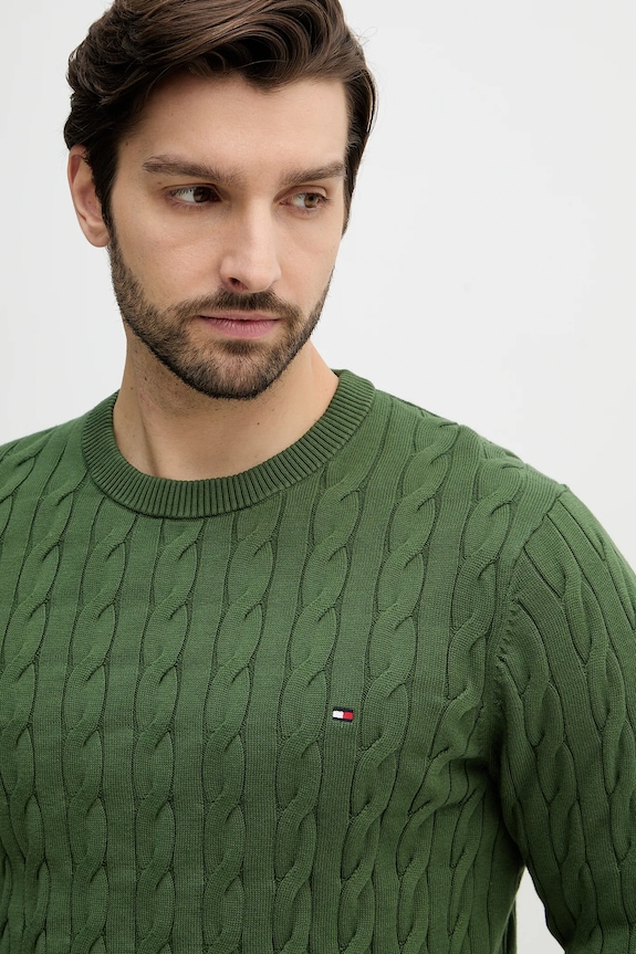 Tommy Hilfiger pulover bărbătesc din bumbac verde MW0MW33132