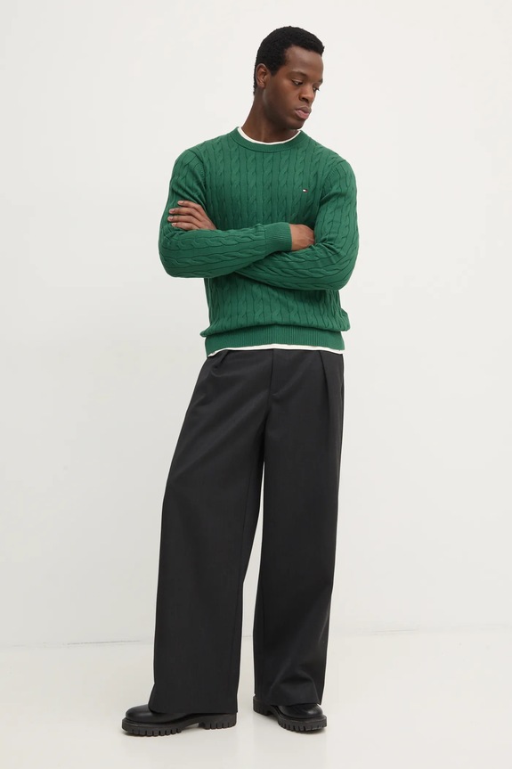 Tommy Hilfiger sweter męski bawełniany MW0MW33132 zielony SS26
