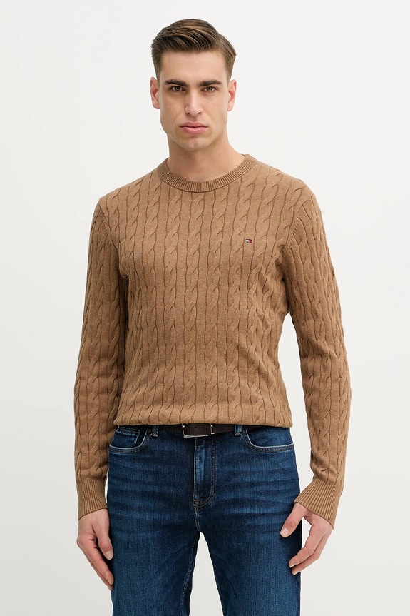 Tommy Hilfiger Pulover bărbați de bumbac subtiri maro MW0MW33132