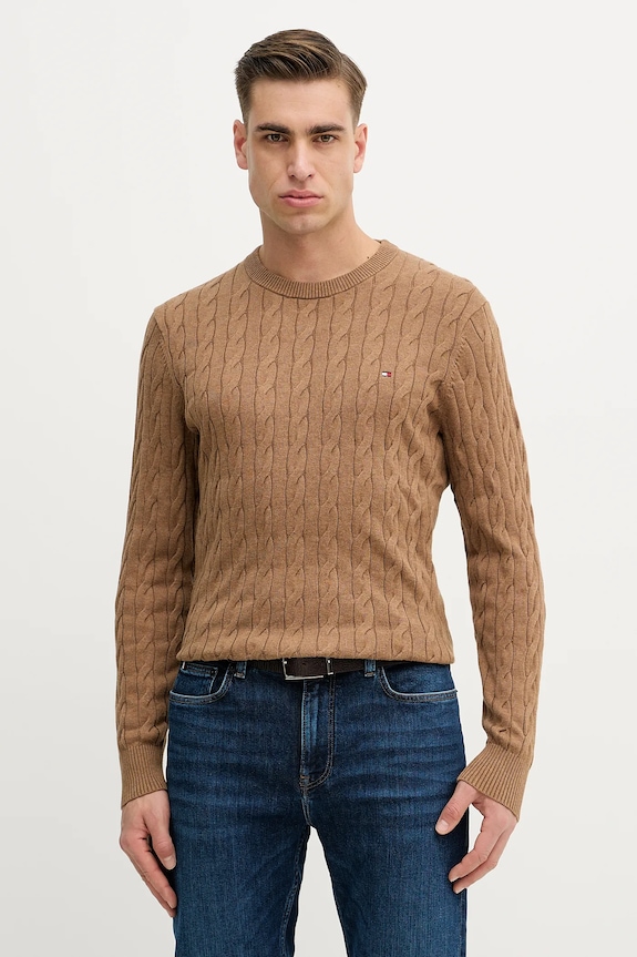 Tommy Hilfiger Pulover bărbați de bumbac subtiri maro MW0MW33132