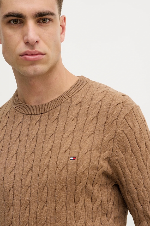 Tommy Hilfiger Pulover bărbați de bumbac maro MW0MW33132