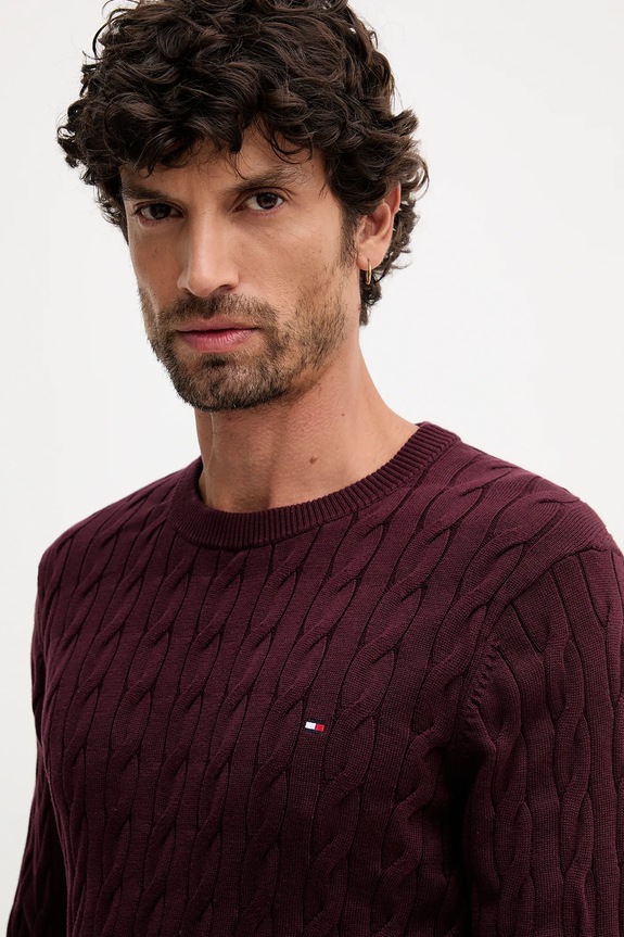 Tommy Hilfiger sveter pánsky bavlnený burgundské MW0MW33132