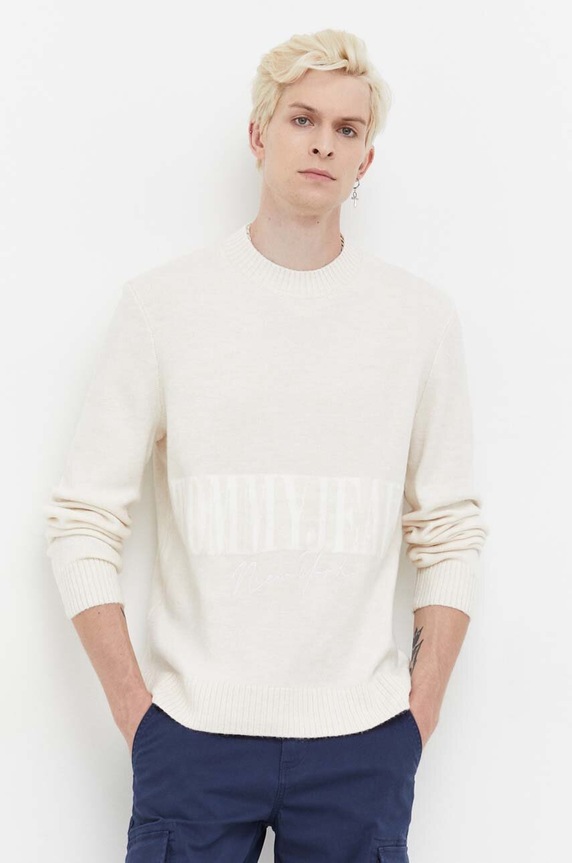 Tommy Jeans sweter aplikacja beżowy DM0DM17774
