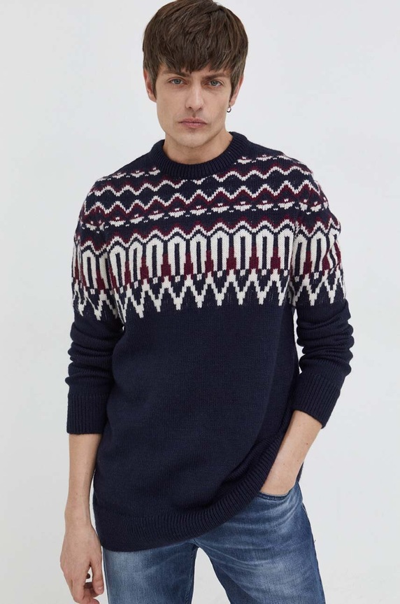 Superdry sweter z domieszką wełny okrągły granatowy M6110528A.4BL
