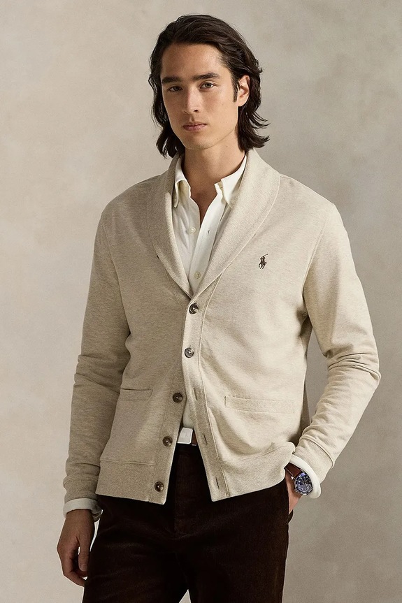 Polo Ralph Lauren cardigan a maglia fine beige 710877008