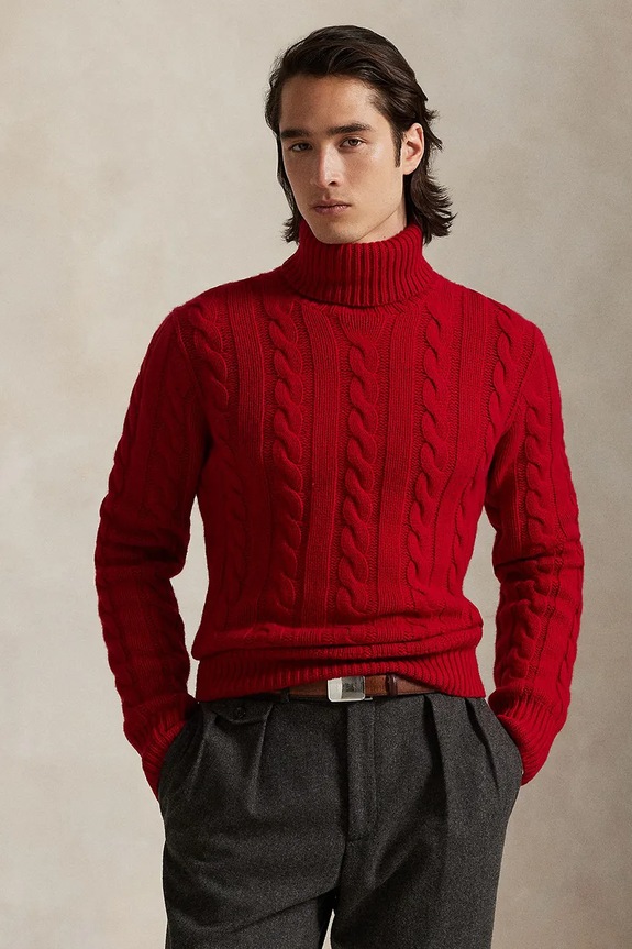 Polo Ralph Lauren maglione in lana scollo a colletto alto rosso 710917035