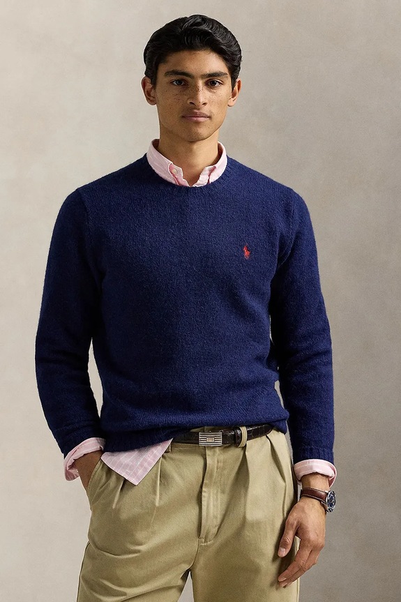 Vlnený sveter Polo Ralph Lauren okrúhly tmavomodrá 710918805
