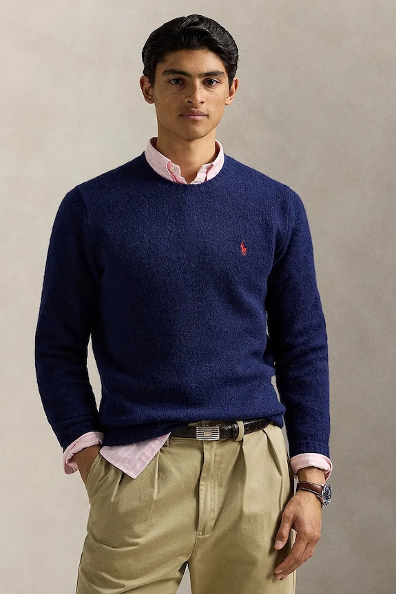 Vlnený sveter Polo Ralph Lauren okrúhly tmavomodrá 710918805