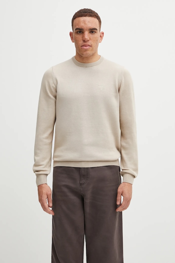 Βαμβακερό πουλόβερ Barbour Essentials απλό μπεζ MKN0932