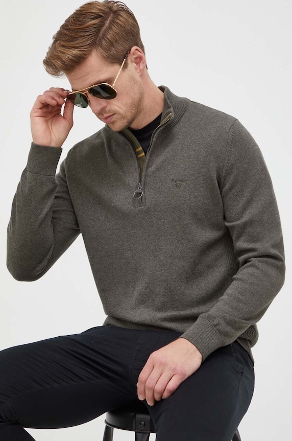 Barbour sweter bawełniany bawełna zielony MKN1074