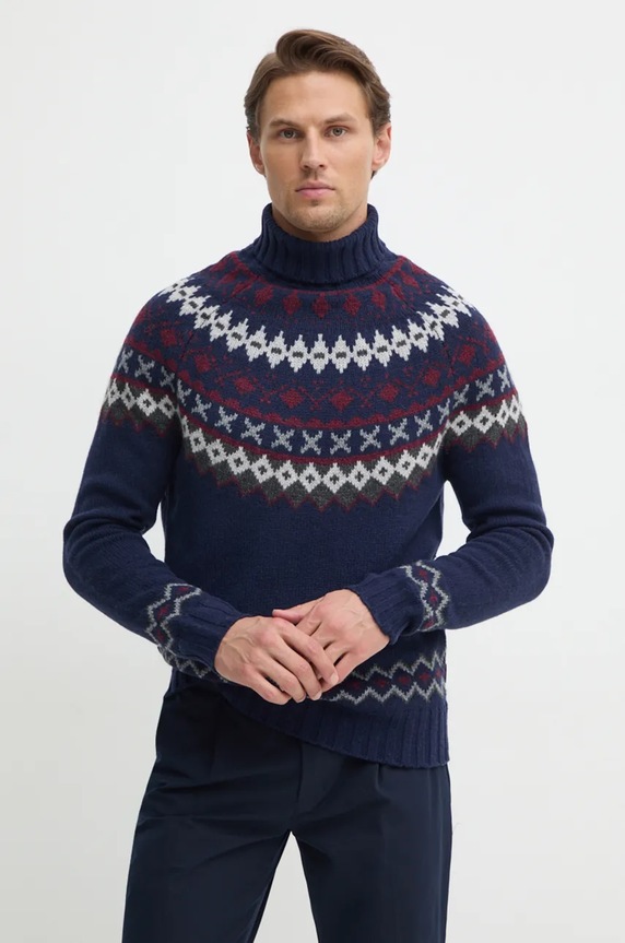 Barbour sweter wełniany wełna granatowy MKN1492