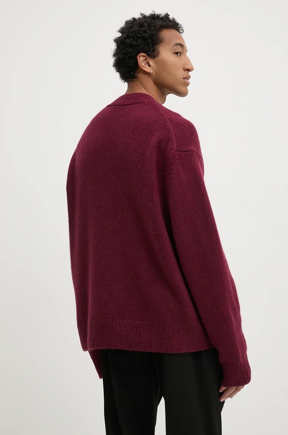 HUGO sweter wełniany 50499970 bordowy AW24