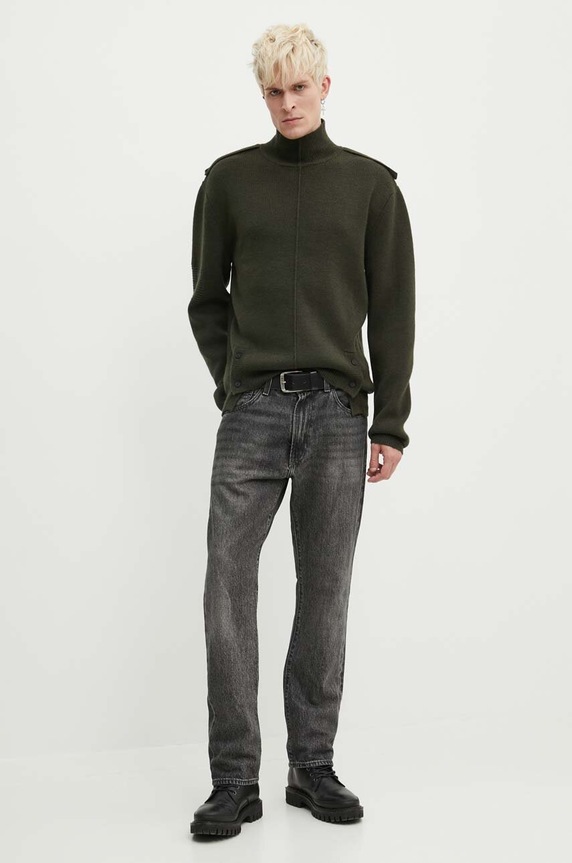 A-COLD-WALL* pulover de lână UTILITY MOCK NECK KNIT ACWMK152 verde AW23