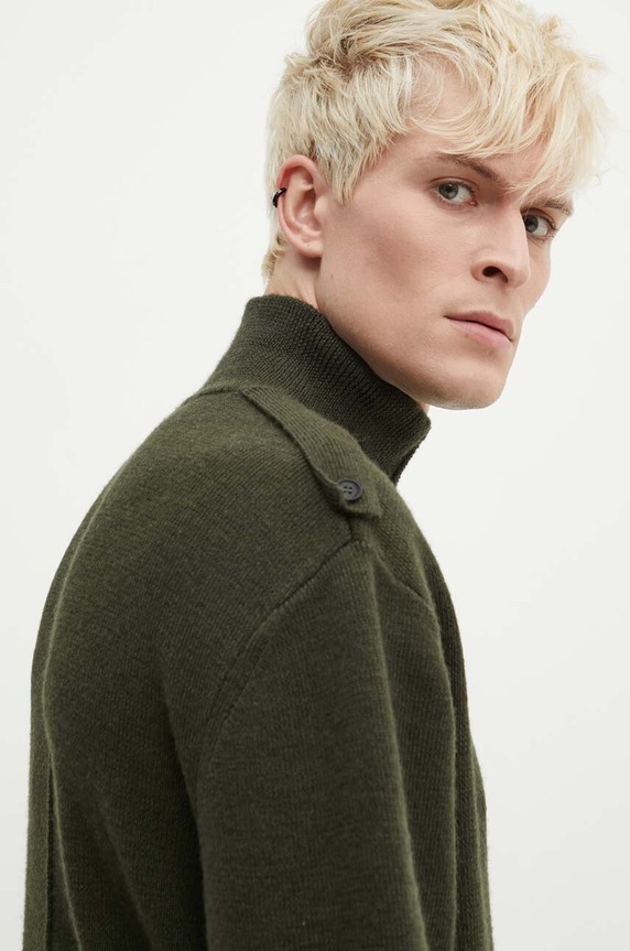 A-COLD-WALL* pulover de lână UTILITY MOCK NECK KNIT verde ACWMK152
