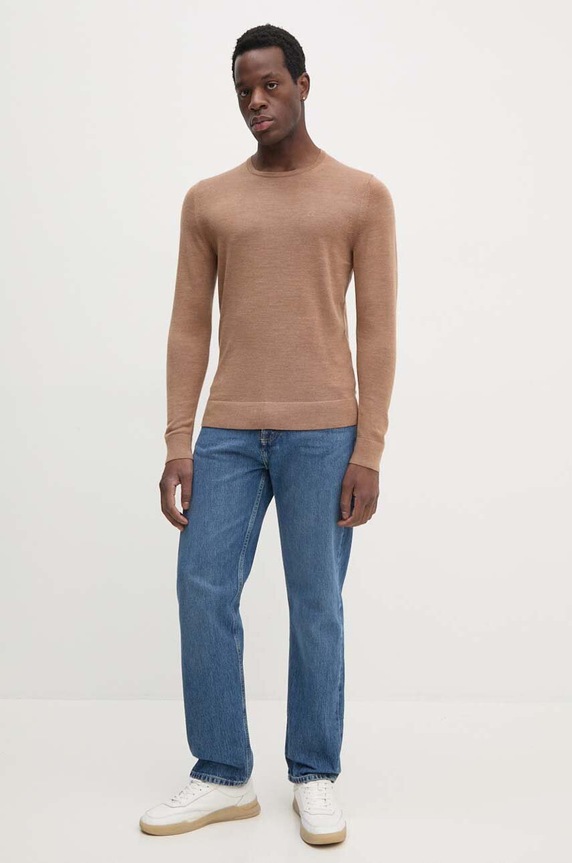 Calvin Klein sweter wełniany K10K109474 brązowy AW24