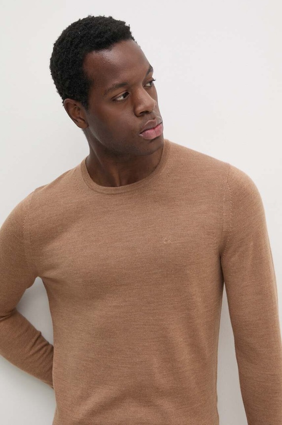 Calvin Klein sweter wełniany brązowy K10K109474