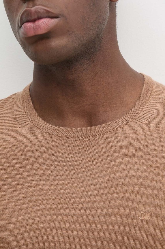Calvin Klein sweter wełniany K10K109474 brązowy