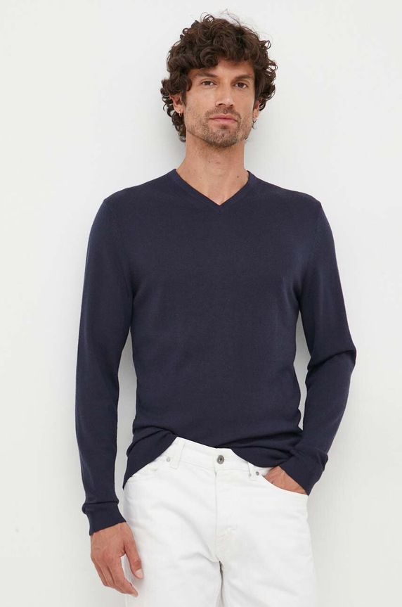 Vlnený sveter Calvin Klein vlna tmavomodrá K10K110423