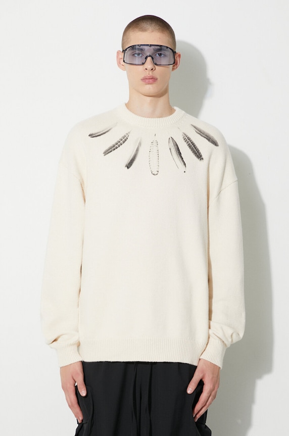 Pamučni pulover Marcelo Burlon Aop Wind Feather pamuk bež CMHE036F23KNI0026F10