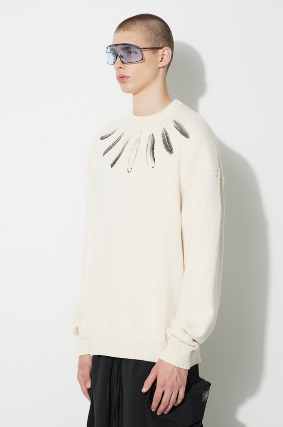 Pamučni pulover Marcelo Burlon Aop Wind Feather bež CMHE036F23KNI0026F10