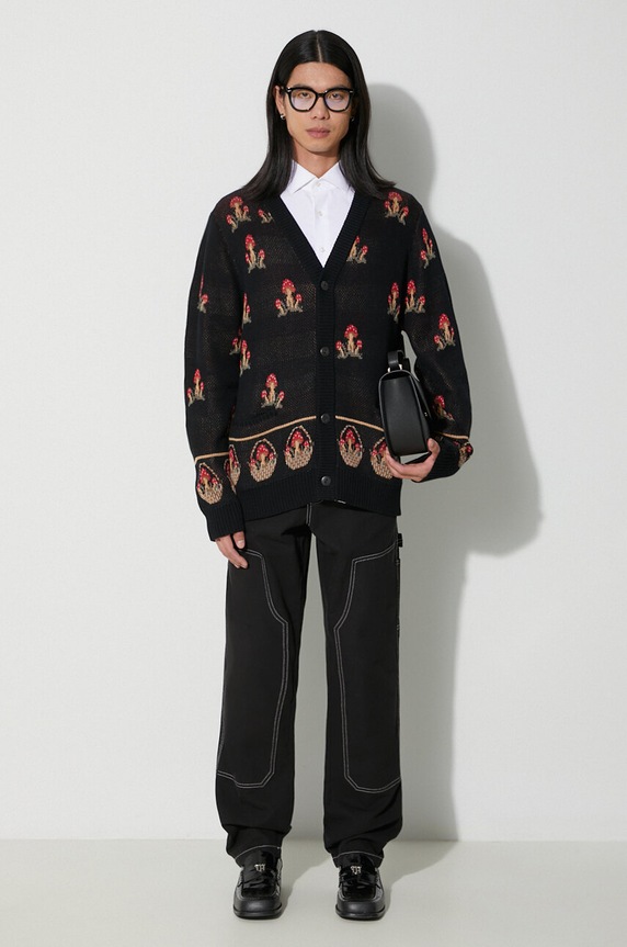 Corridor kardigan bawełniany Mushroom K12 Cardigan wzorzyste czarny SW0106