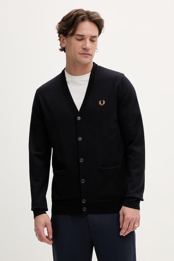 Вълнена жилетка Fred Perry щампа тъмносин K9551.795