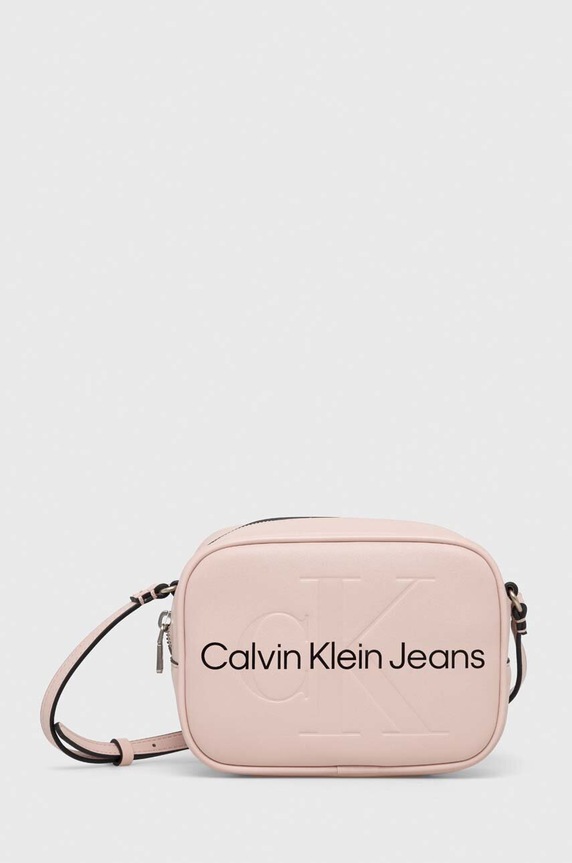 Τσάντα Calvin Klein Jeans απομίμηση λείου δέρματος ροζ K60K610275
