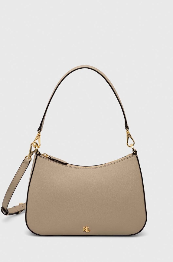 Lauren Ralph Lauren geantă de piele uni bej 431883768