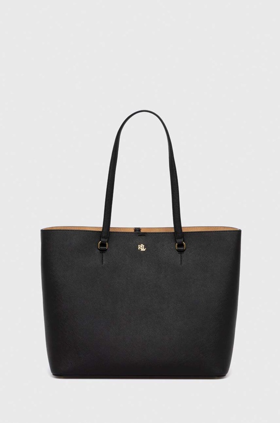 Kožená kabelka Lauren Ralph Lauren usňová koža čierna 431911655