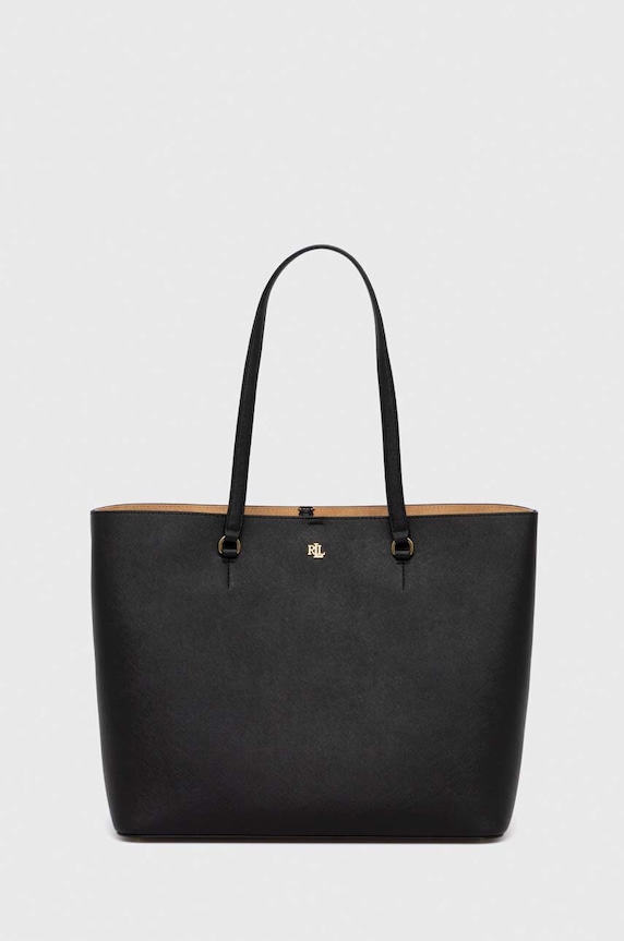 Kožená kabelka Lauren Ralph Lauren usňová koža čierna 431911655