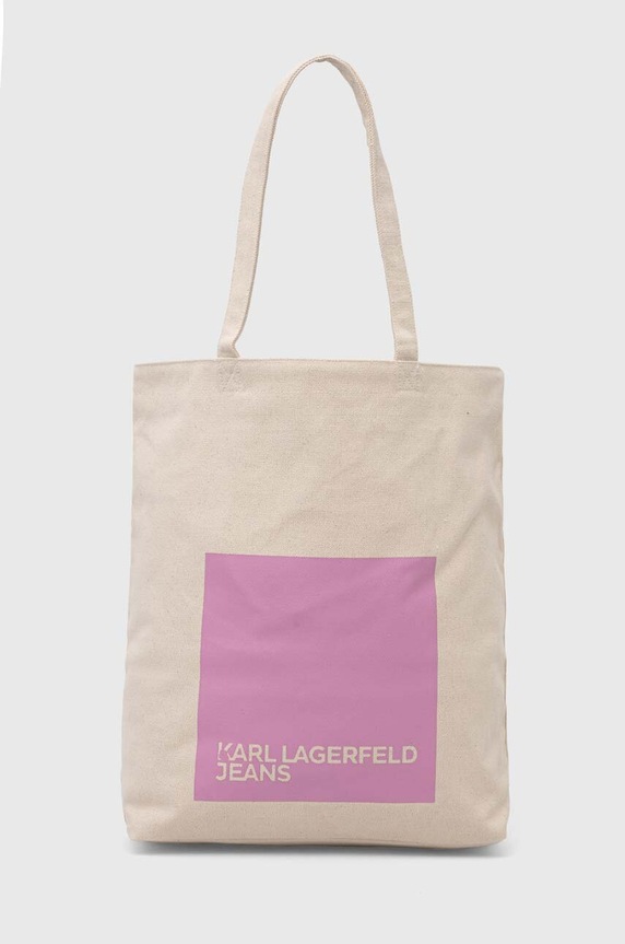 Bavlněná kabelka Karl Lagerfeld Jeans potisk béžová 235J3056