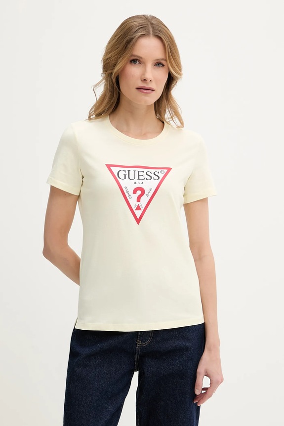 Guess tricou din bumbac galben W1YI1B.I3Z14
