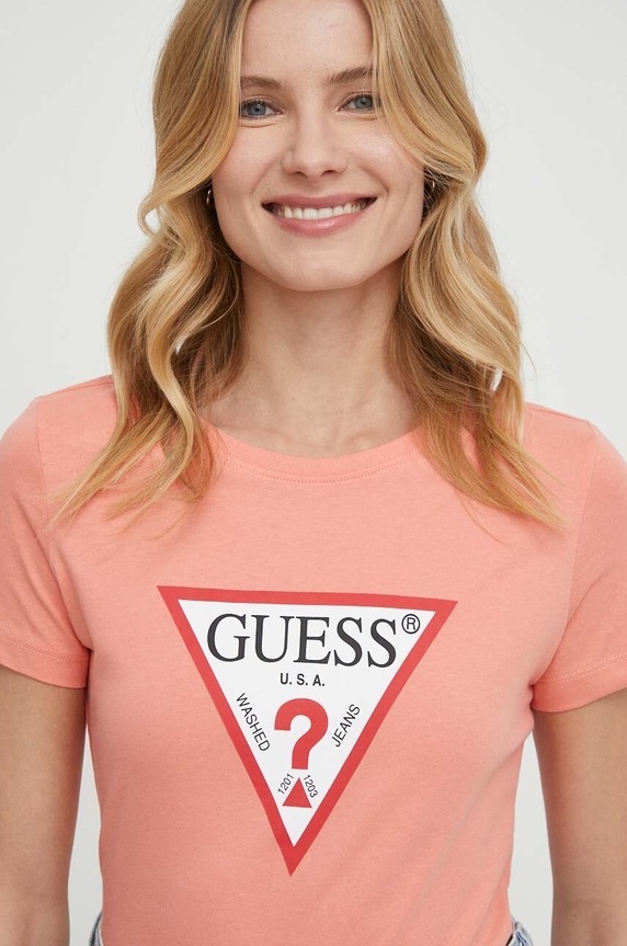 Odzież Guess t-shirt bawełniany W1YI1B.I3Z14 pomarańczowy