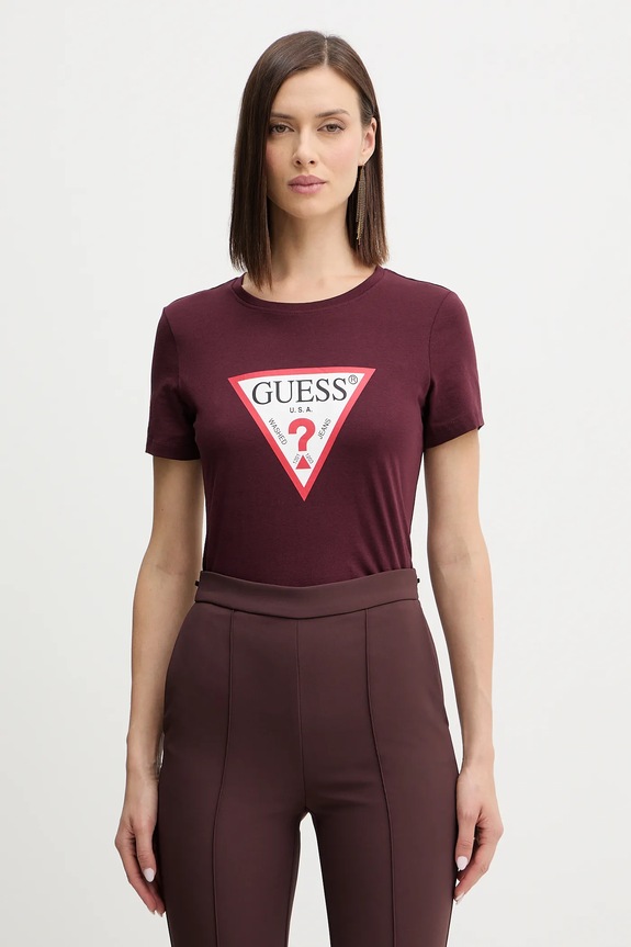 Guess t-shirt bawełniany nadruk bordowy W1YI1B.I3Z14