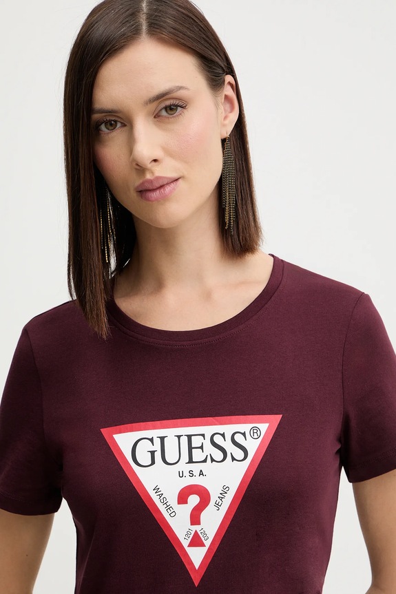 Guess t-shirt bawełniany bordowy W1YI1B.I3Z14