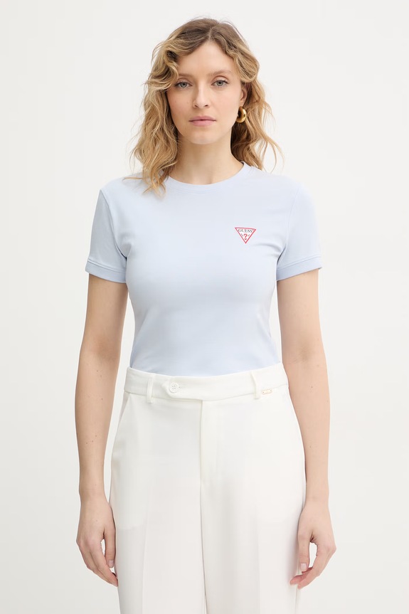Guess t-shirt z elastanem niebieski W2YI44.J1314