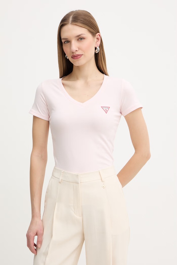 Μπλουζάκι Guess slim ροζ W2YI45.J1314