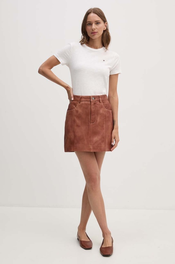 Pamučna majica Tommy Hilfiger WW0WW37857 bež AW24