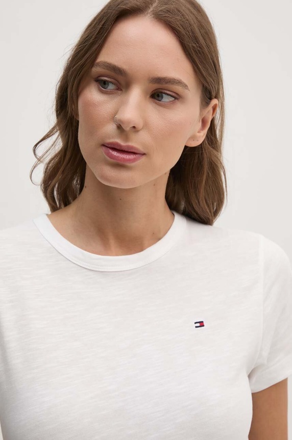 Pamučna majica Tommy Hilfiger bež WW0WW37857