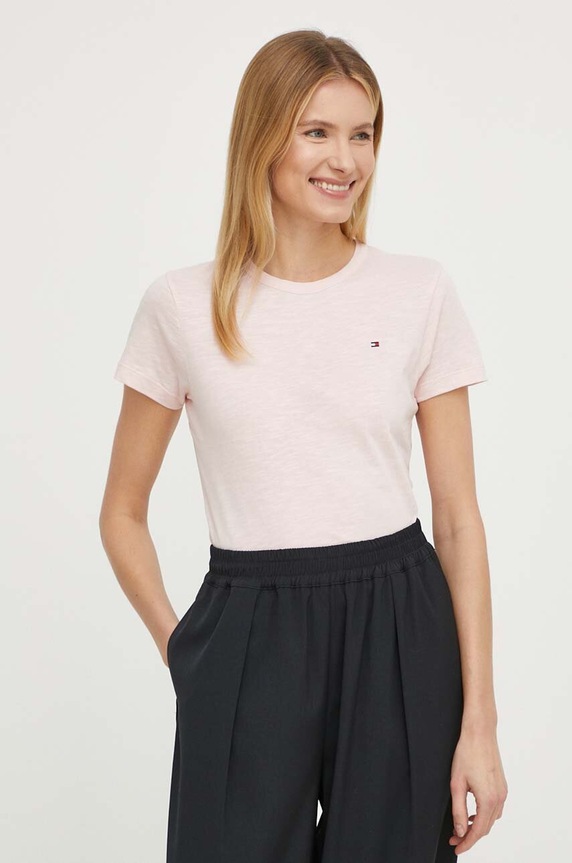 Bavlněné tričko Tommy Hilfiger WW0WW37857 růžová AW24