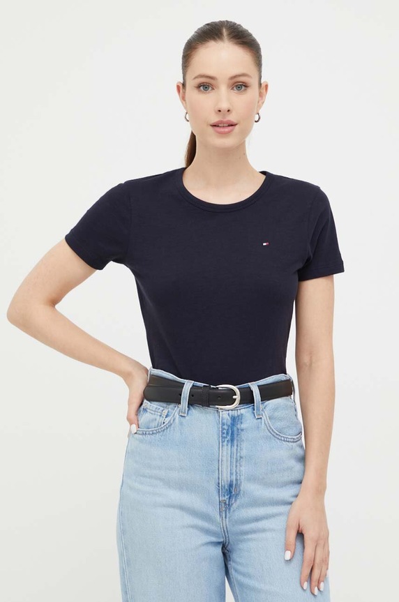 Bavlnené tričko Tommy Hilfiger regular tmavomodrá WW0WW37857