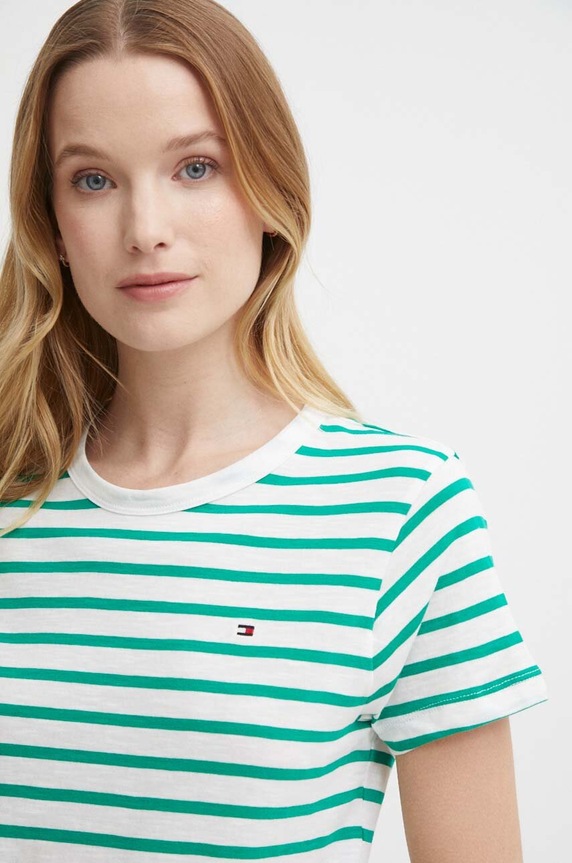 Bavlnené tričko Tommy Hilfiger zelená WW0WW37857